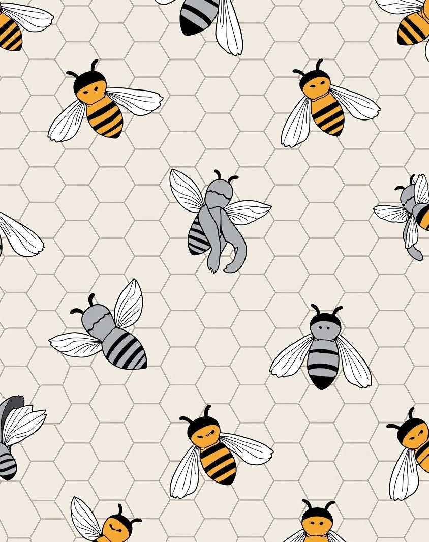 Yellow Gray Bee Honeycomb Pattern Rug