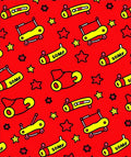 Whimsical Red Yellow Toy Collage Rug