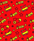 Whimsical Red Yellow Toy Collage Rug