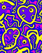 Vibrant Purple Yellow Blue Faces Rug