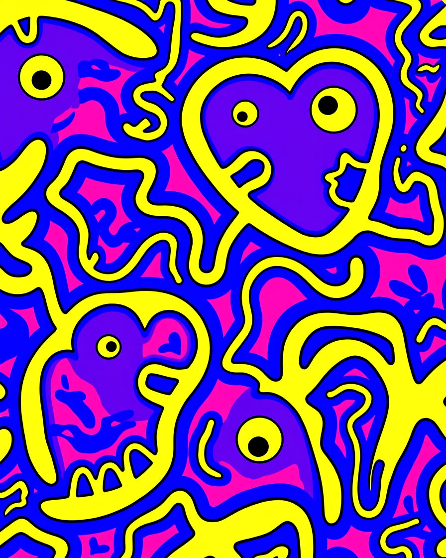 Vibrant Purple Yellow Blue Faces Rug