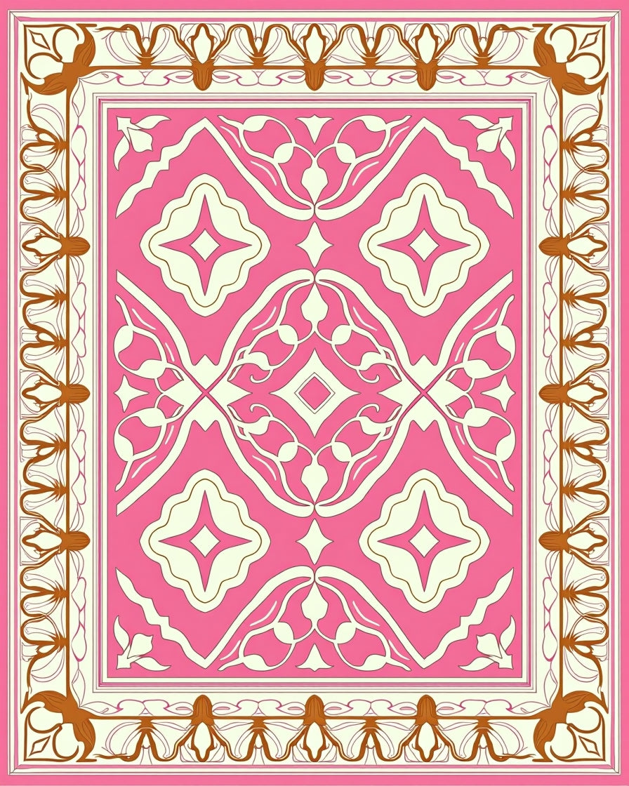 Pink Ivory Botanical Medallion Rug