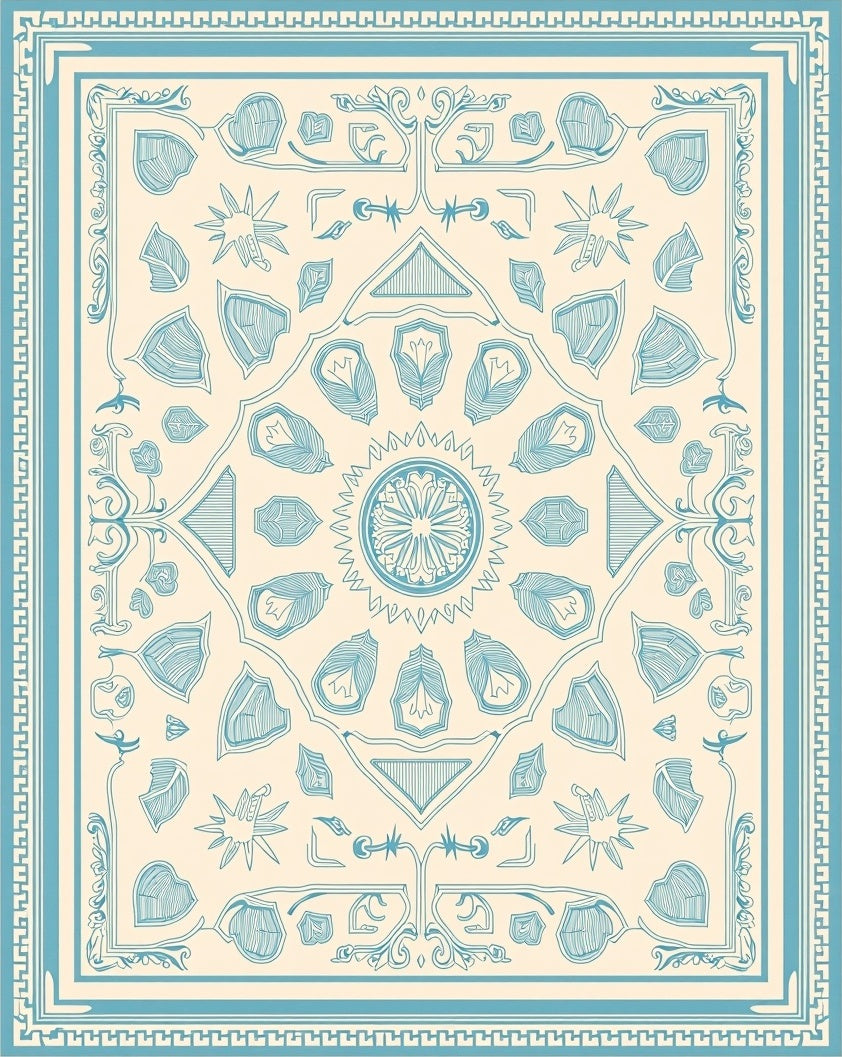Pale Blue Vintage Floral Compass Rug