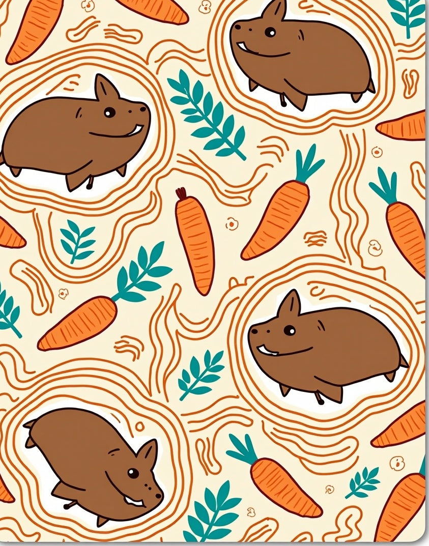 Brown Whimsical Hamster Carrot Sketch Rug
