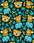 Cute Cartoon Tigers Elephants Jungle Leaves Rug