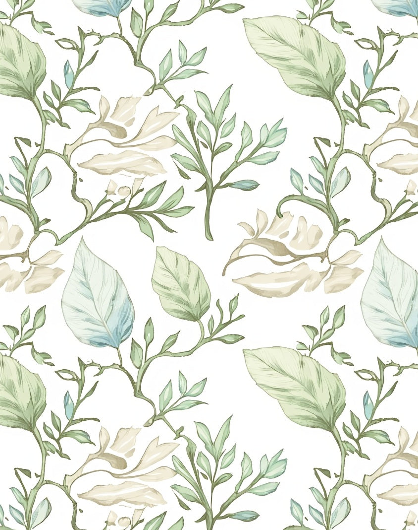 Soft Green Botanical Vine Swirl Rug