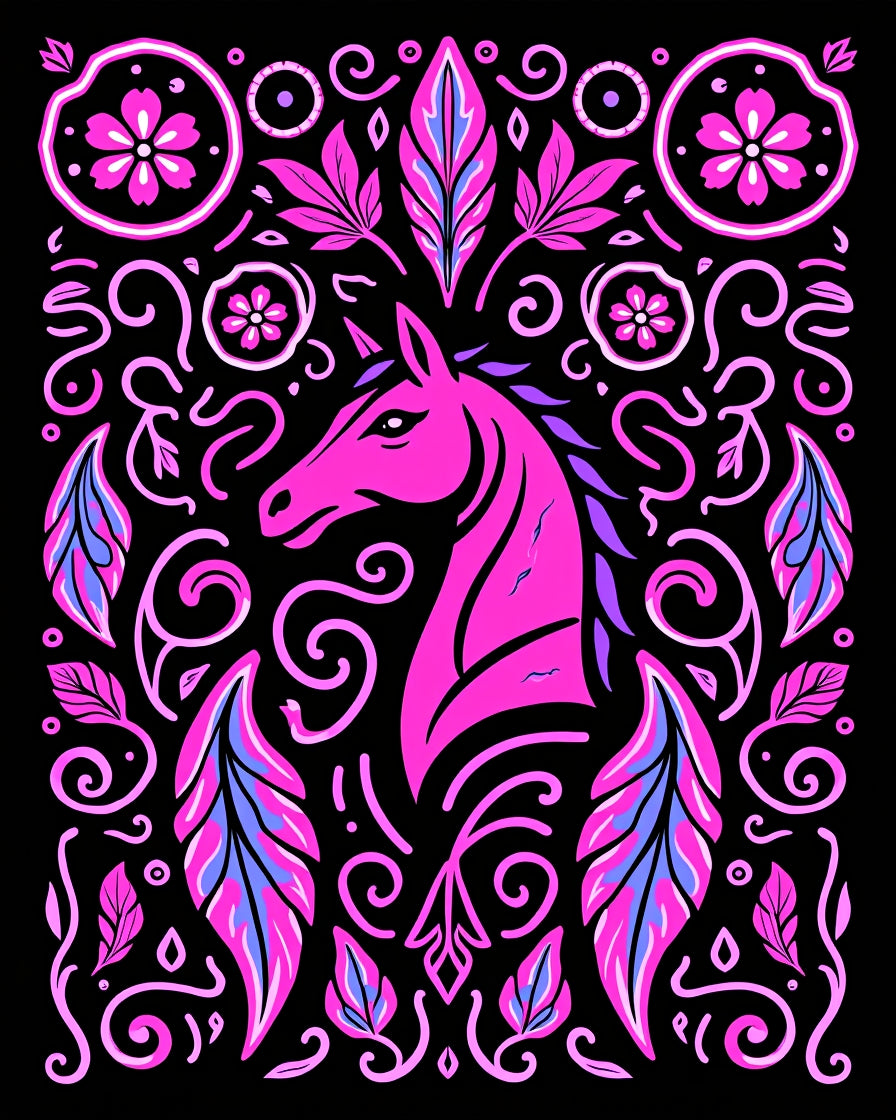 Vibrant Pink Unicorn Floral Swirl Rug