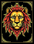 Fiery Lion Head Black Gold Frame Rug