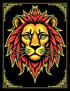 Fiery Lion Head Black Gold Frame Rug