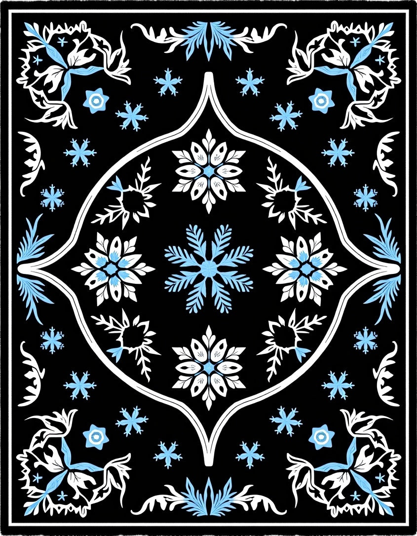 Black White Ice Flower Nova Rug