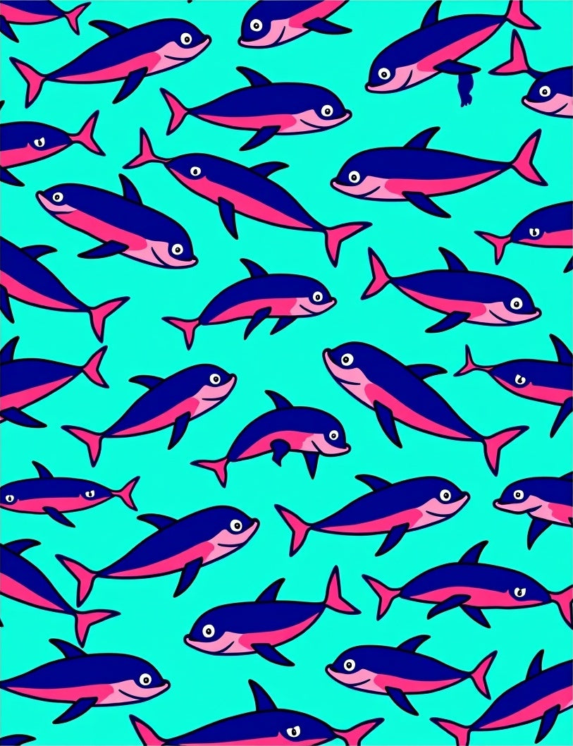 Playful Blue Pink Dolphin Collage Rug