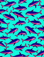 Playful Blue Pink Dolphin Collage Rug