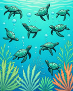 Aqua Turtles Coral Underwater Scene Rug