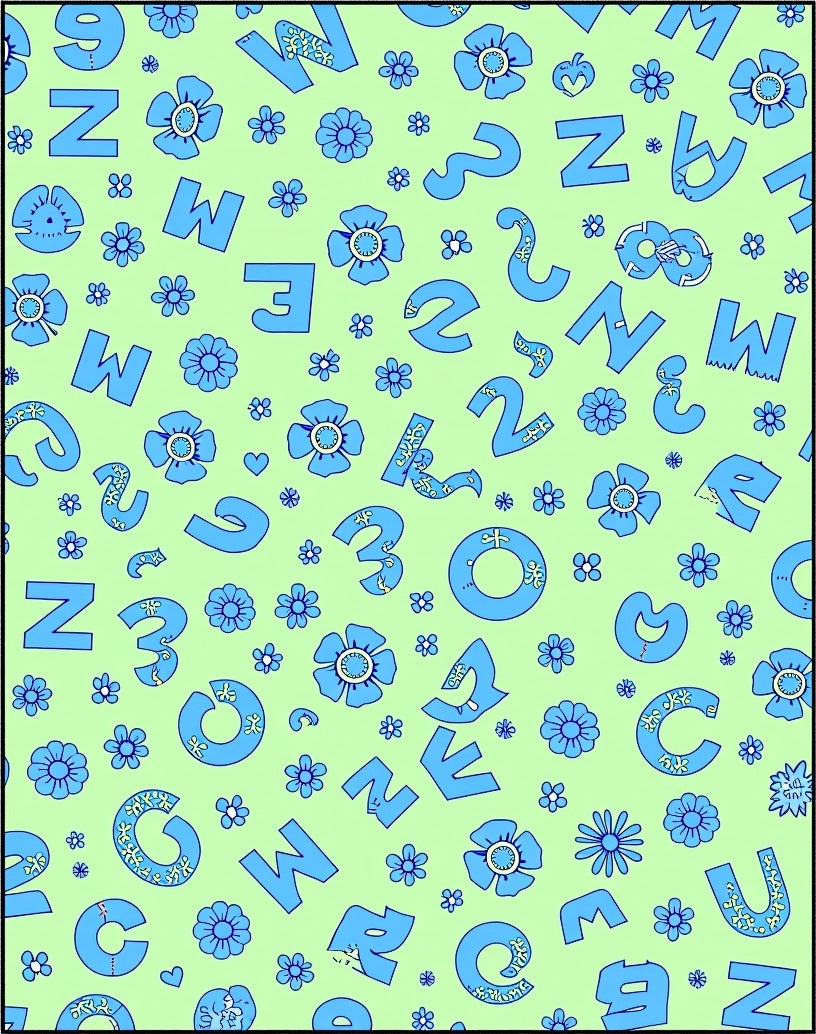 Playful Blue Alphabet Floral Field Rug
