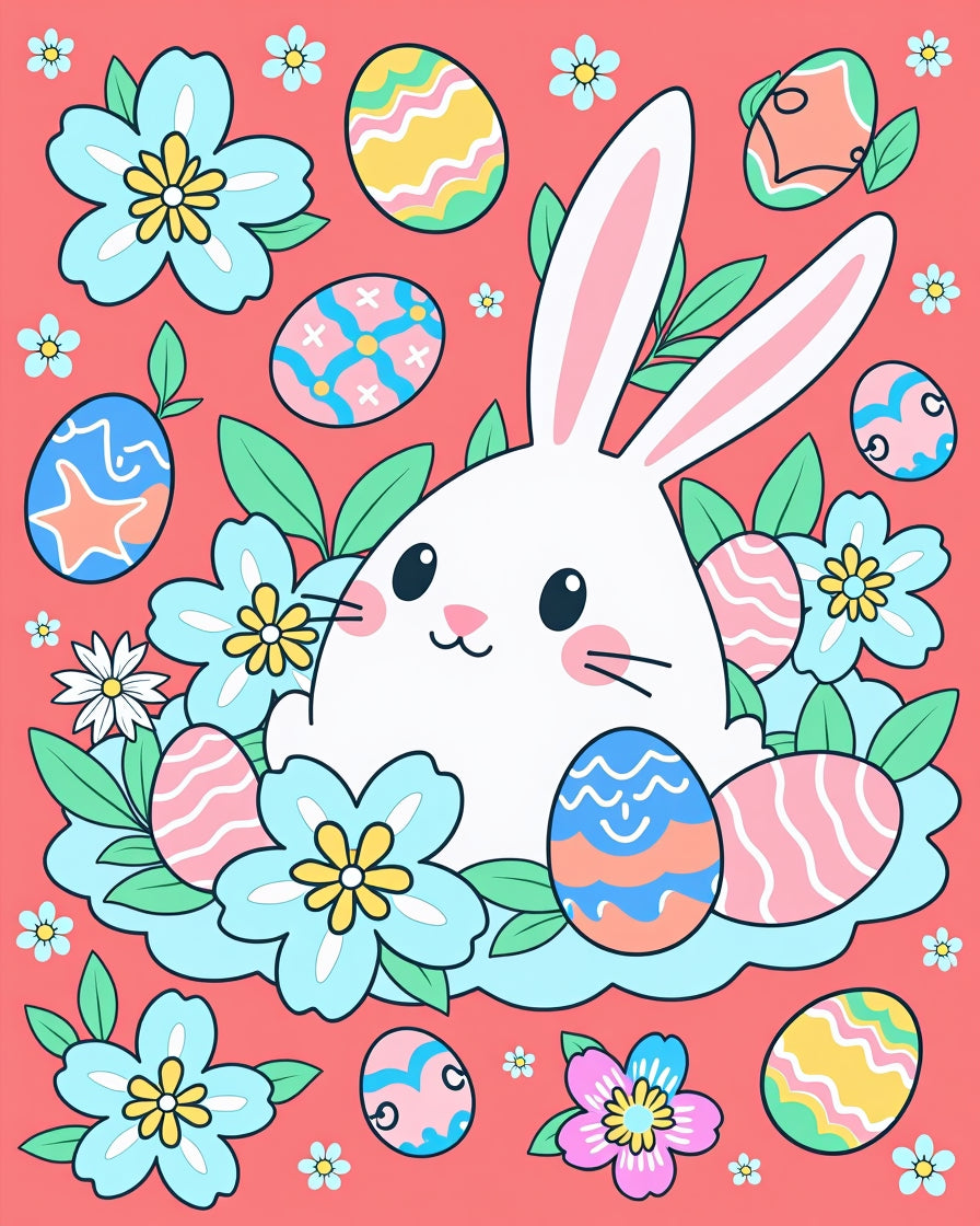 Easter Bunny With Flowers And Eggs Rug