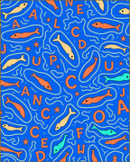 Blue Alphabet Fish Swirl Rug