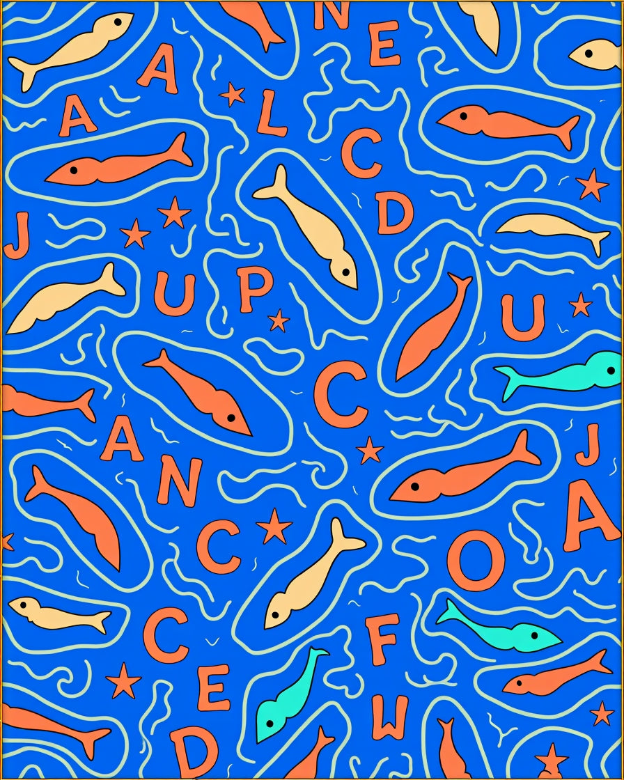 Blue Alphabet Fish Swirl Rug
