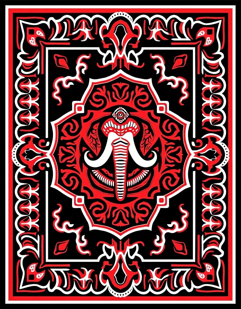 Bold Red Tribal Elephant Face Rug