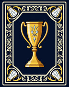 Golden Trophy Navy Border Art Rug