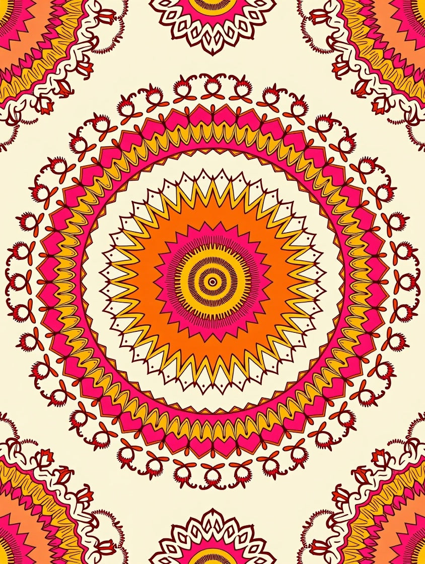 Radiant Orange Pink Sunburst Mandala Rug