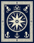 Navy Blue Nautical Compass Anchor Rug