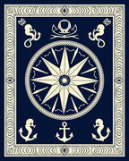 Navy Blue Nautical Compass Anchor Rug