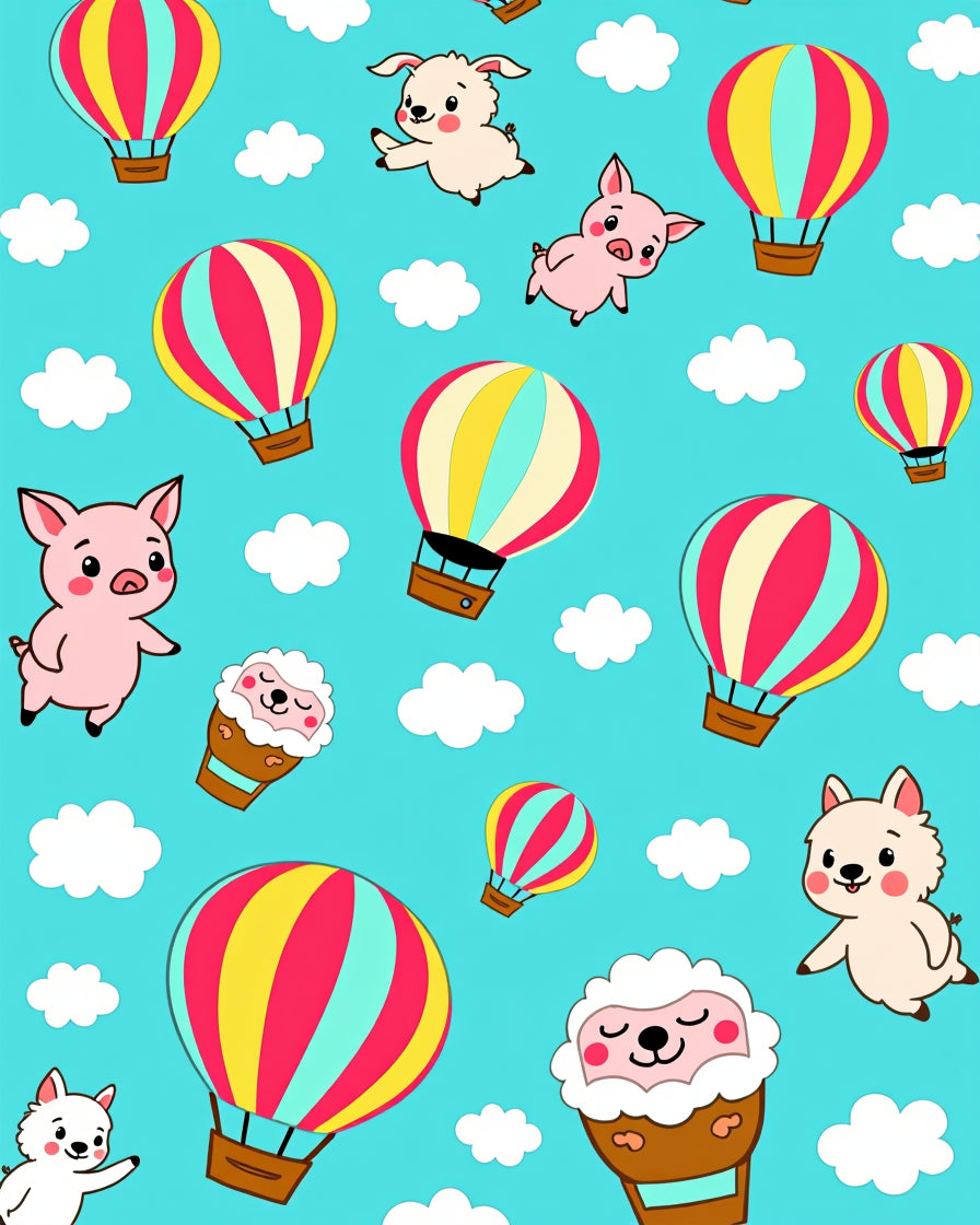 Cute Animals Hot Air Balloons Sky Adventure Rug