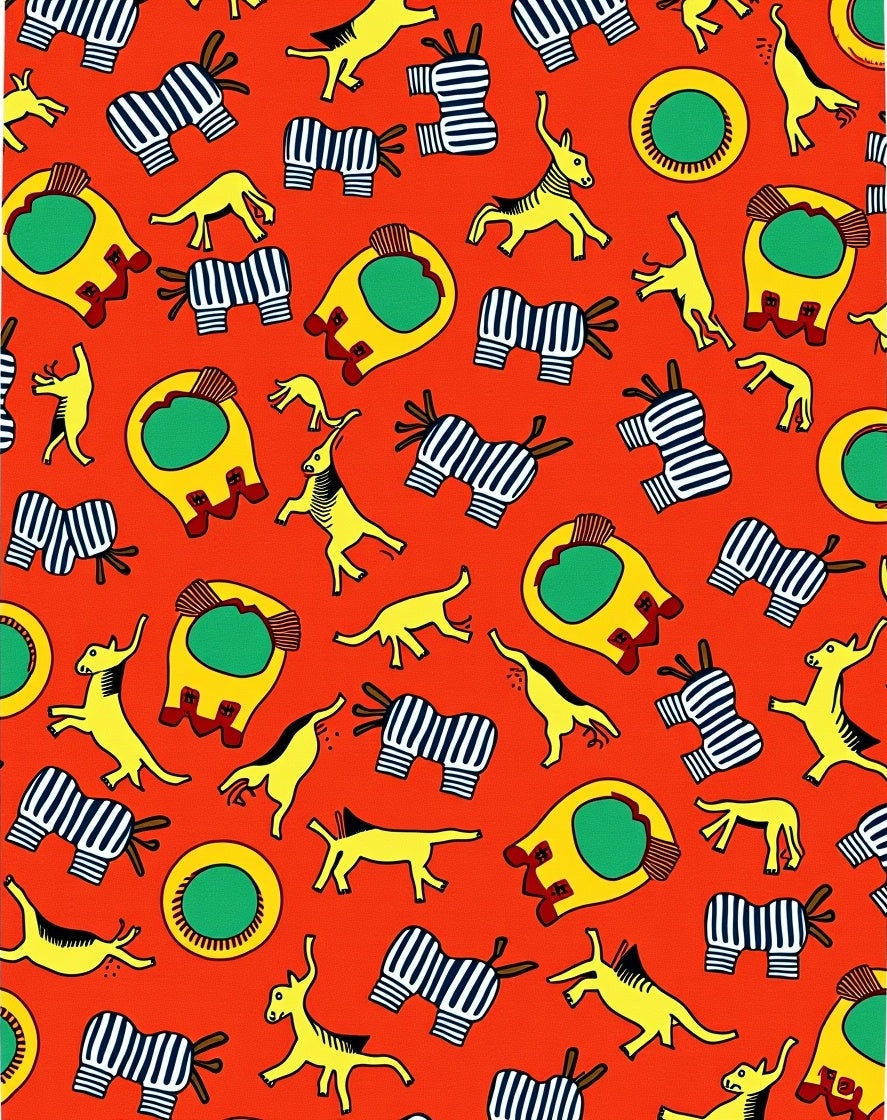 Playful Yellow Animals and Zebras Round Rug