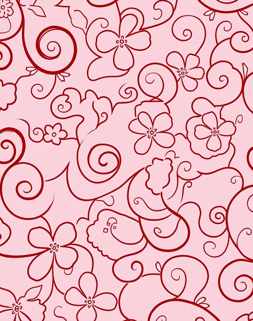 Crimson Floral Swirl Baby Pink Rug