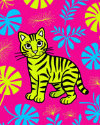 Vibrant Neon Tiger Jungle Foliage Rug