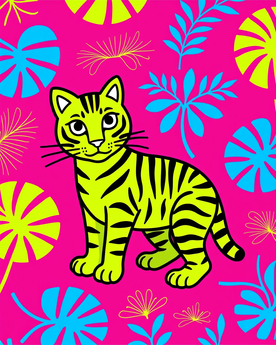 Vibrant Neon Tiger Jungle Foliage Rug