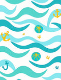 Ocean Waves with Golden Anchors Rug