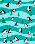 Skiing Penguin Snowy Hill Abstract Rug