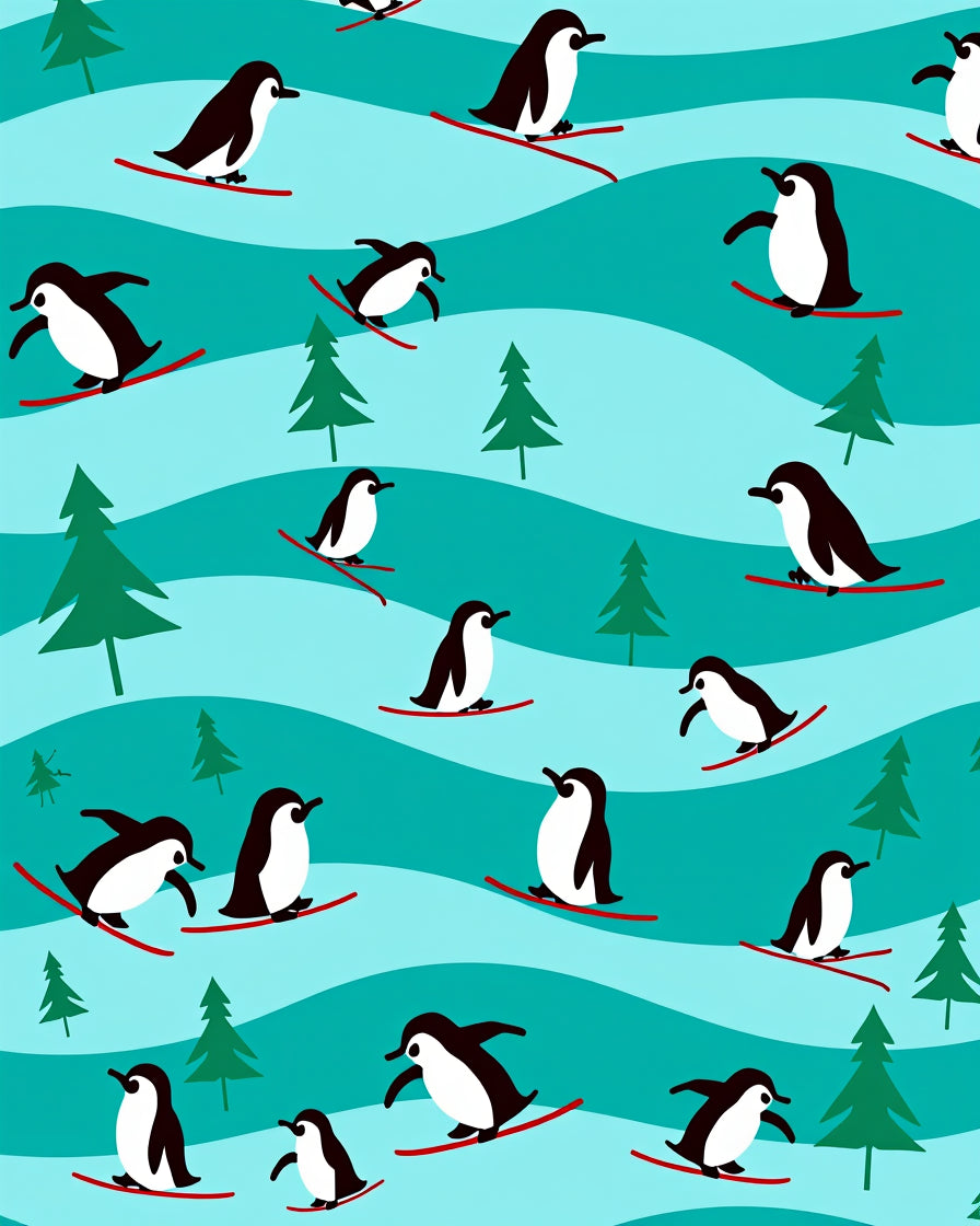 Skiing Penguin Snowy Hill Abstract Rug