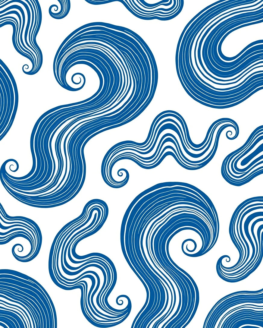 Deep Blue Wavy Organic Swirls Rug