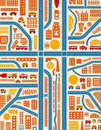 Cityscape Orange Blue Transportation Rug