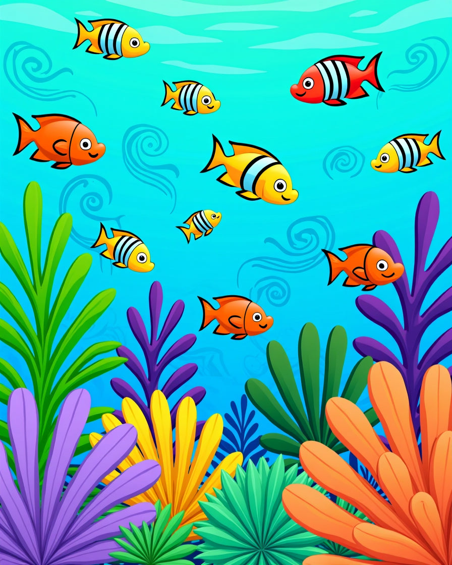Vibrant Coral Fish Shoal Aura Rug