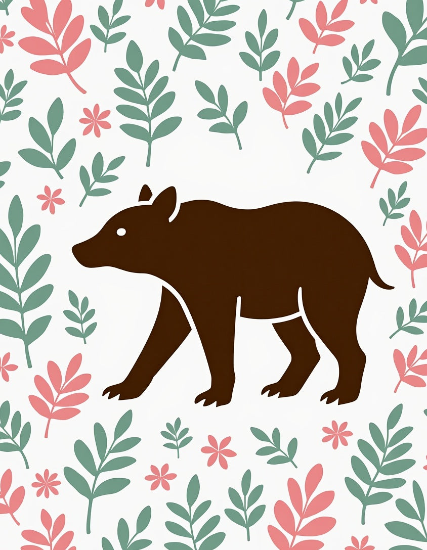 Brown Bear Woodland Floral Rug
