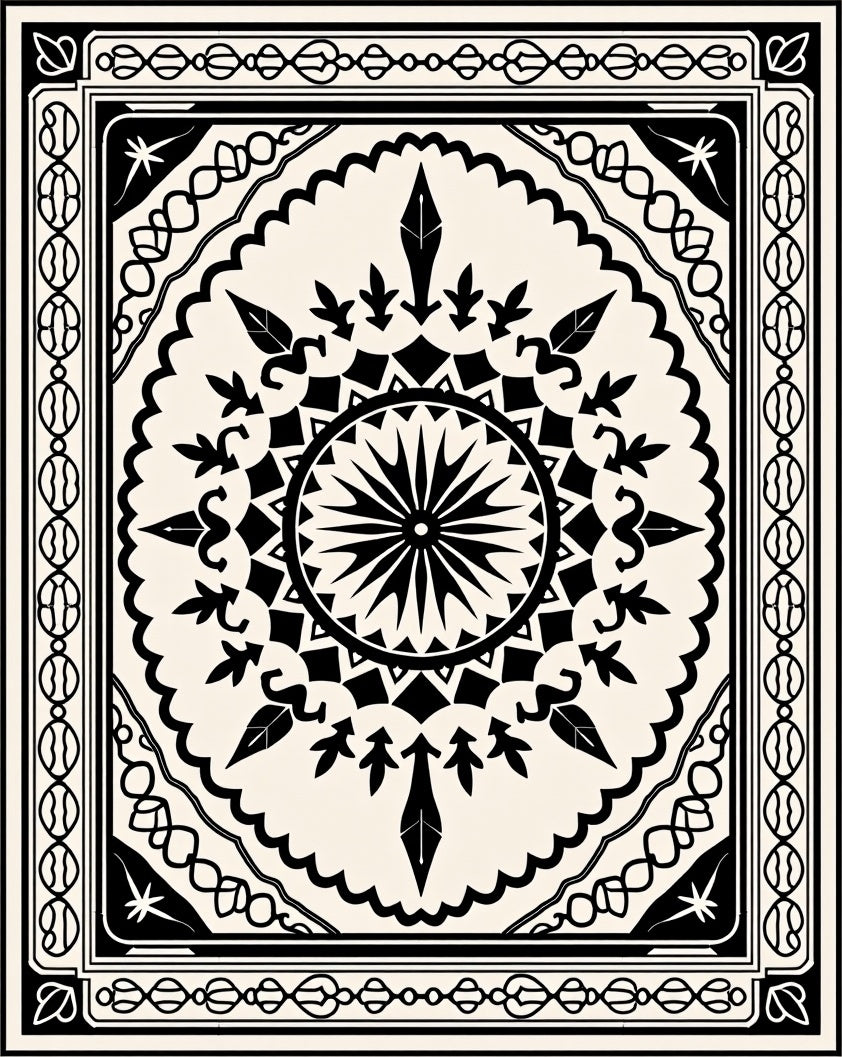 Monochromatic Black Cream Sunburst Medallion Rug