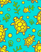 Whimsical Yellow Turtle Aquatic Scene Rug