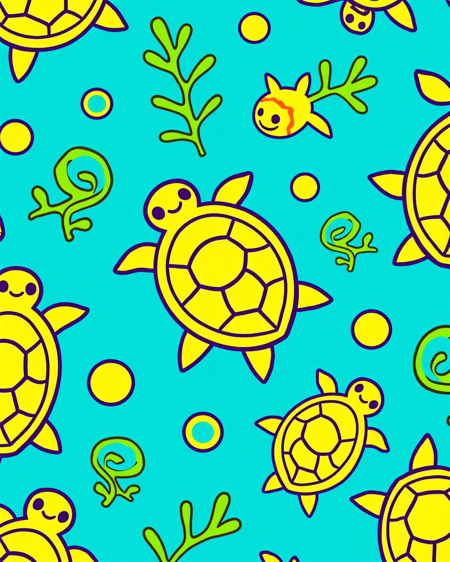 Whimsical Yellow Turtle Aquatic Scene Rug