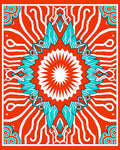 Vibrant Sunburst Medallion Coral Blue Rug