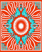 Vibrant Sunburst Medallion Coral Blue Rug