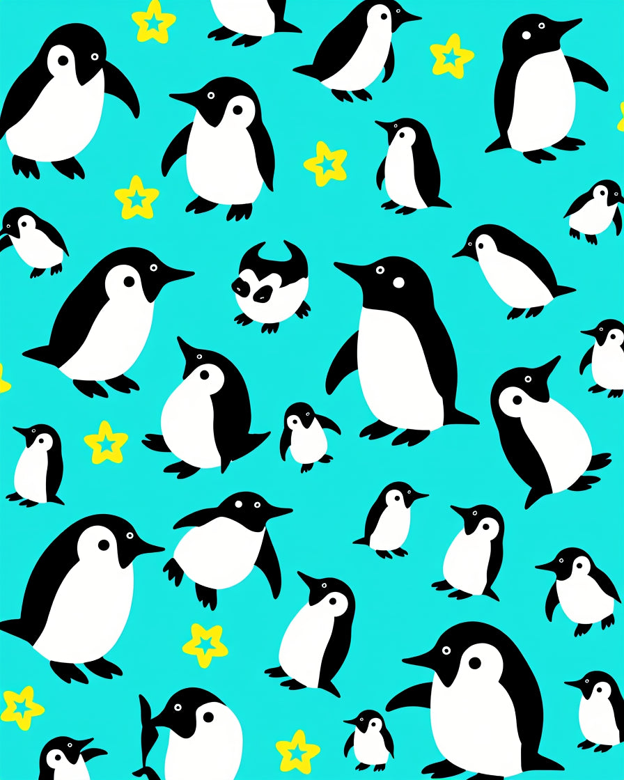 Bold Penguin Star Whimsical Pattern Rug