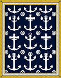Nautical White Anchor Navy Repetition Rug