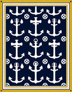 Nautical White Anchor Navy Repetition Rug