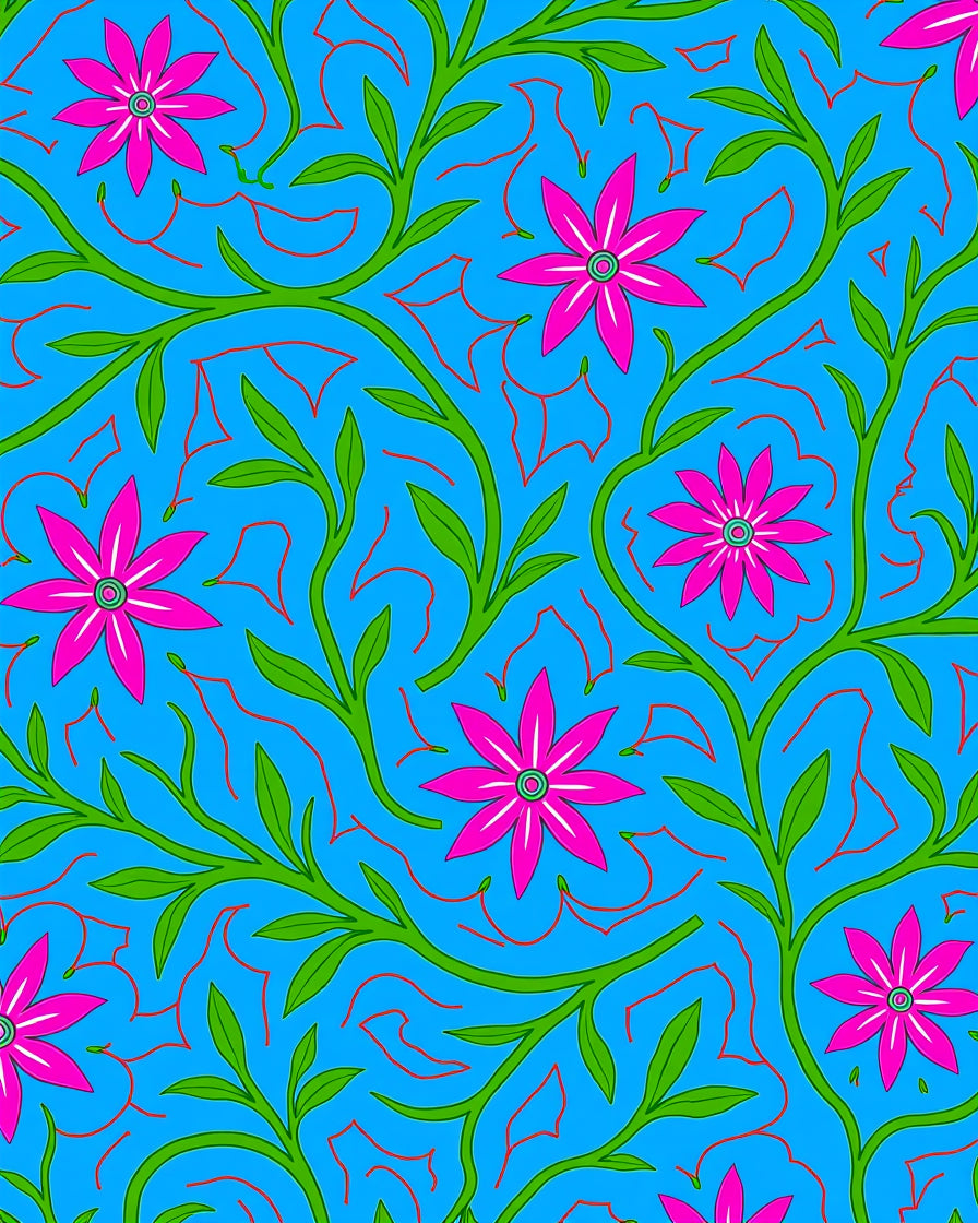 Bright Pink Floral Vine Nature Rug