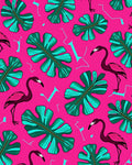 Vibrant Pink Flamingo Monstera Leaves Rug