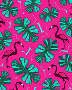Vibrant Pink Flamingo Monstera Leaves Rug