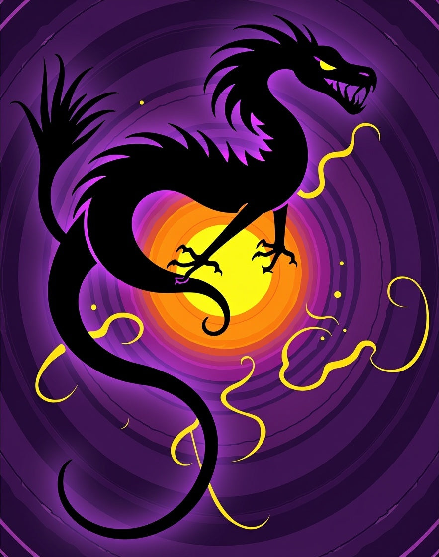 Mystic Black Dragon Purple Swirl Rug